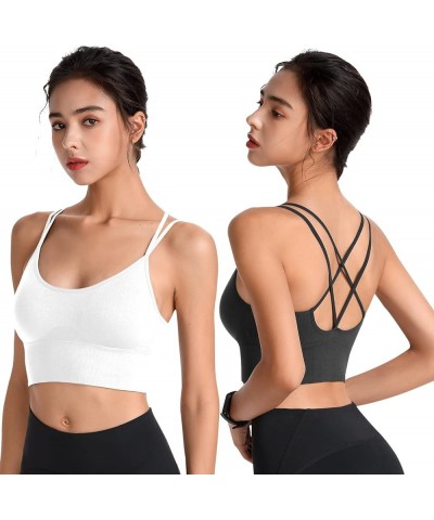 Sports Bras for Women Padded Strappy Criss Cross Cropped Bras for Yoga Workout Fitness Running Gym Low Impact Top 07 Black/Wh...