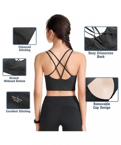 Sports Bras for Women Padded Strappy Criss Cross Cropped Bras for Yoga Workout Fitness Running Gym Low Impact Top 07 Black/Wh...