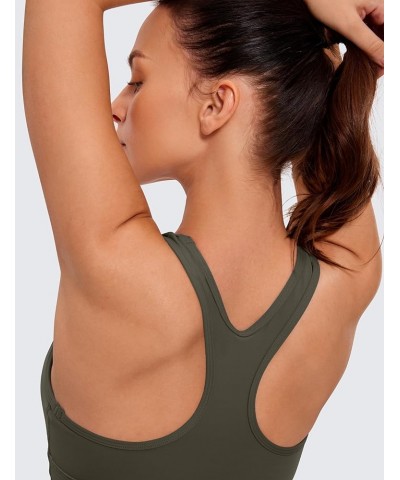 Womens Ulti-Dry Ruched V-Neck Longline Sports Bra - Racerback Padded Low Cut Yoga Bra Crop Tank Top Olive Green $15.19 Lingerie