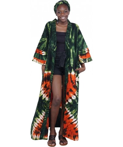 Women Tie & Dye Long Kimono Jacket, 2 Deep Pockets with Matching Headwrap, Trench Coat, Cardigan Jacket Afrocentric Mix5 $23....