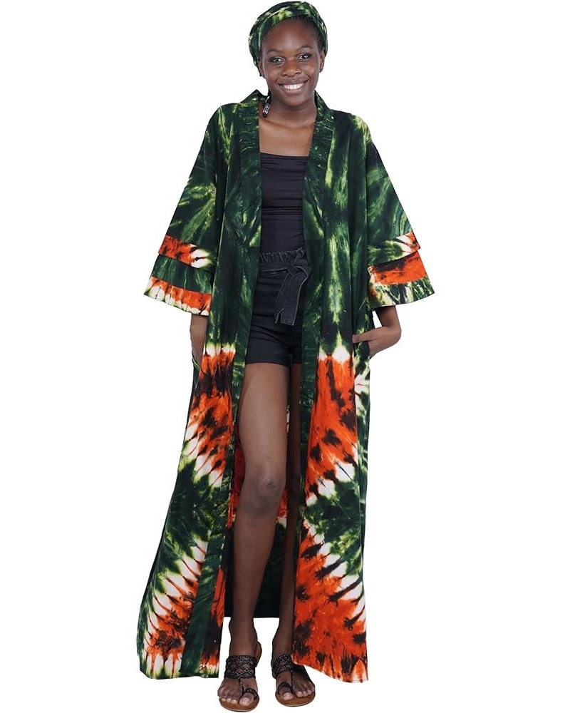 Women Tie & Dye Long Kimono Jacket, 2 Deep Pockets with Matching Headwrap, Trench Coat, Cardigan Jacket Afrocentric Mix5 $23....