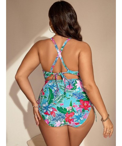 Women's Plus Size Floral Print Cutout Drawstring One Piece Swimsuit Monokini Multi Boho Print $16.34 Swimsuits