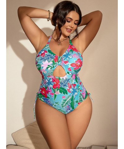 Women's Plus Size Floral Print Cutout Drawstring One Piece Swimsuit Monokini Multi Boho Print $16.34 Swimsuits