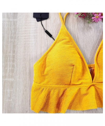 Womens High Waisted Swimsuit Ruffle Print Bikini Swimwear Two Pieces Bathing Suit Yellow $11.07 Swimsuits