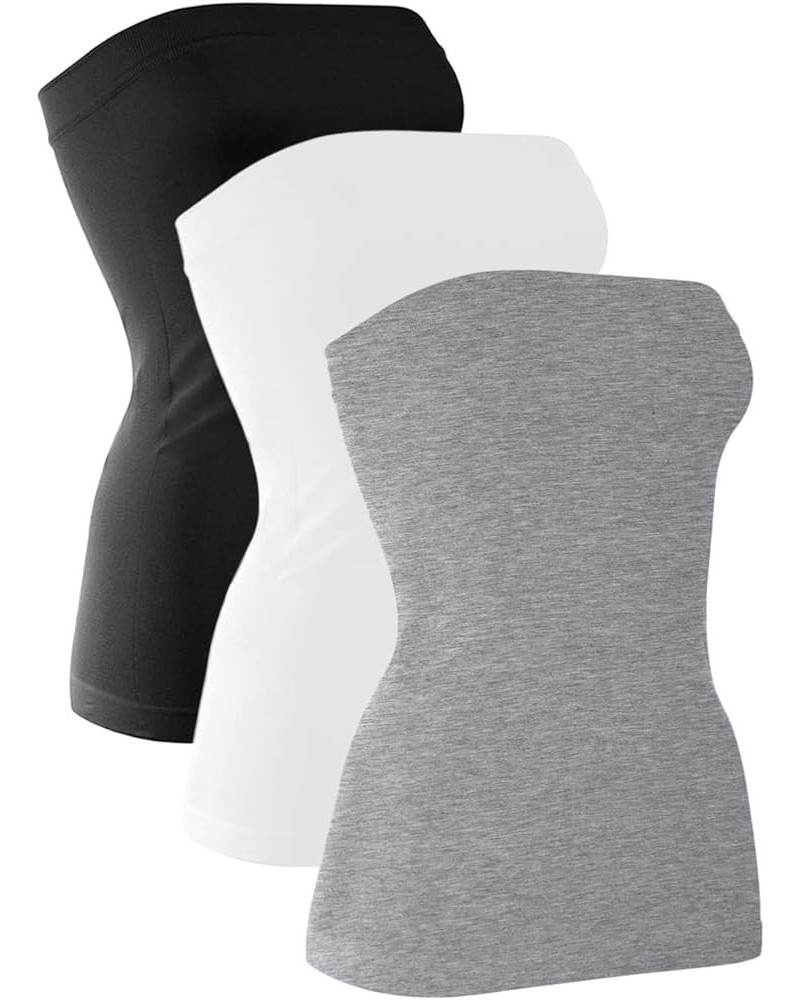 3 Pack Women's Strapless Cotton Long Tupe Top Sleeveless Stretchy Cute Bandeau Tops Non Padded Black/White/Grey $22.41 Lingerie