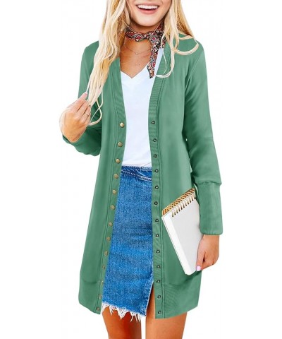 Women's 2024 Fall Long Sleeve Snap Button Down Solid Color Knit Ribbed Neckline Cardigans Dusty Green $15.96 Sweaters