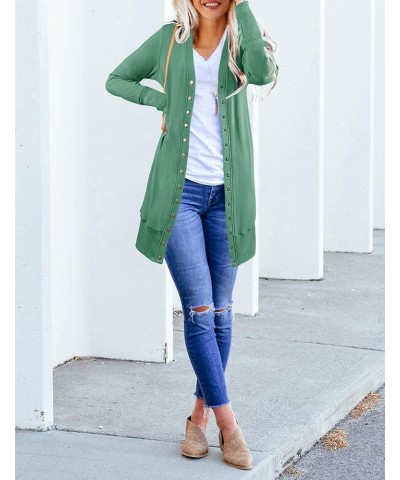 Women's 2024 Fall Long Sleeve Snap Button Down Solid Color Knit Ribbed Neckline Cardigans Dusty Green $15.96 Sweaters