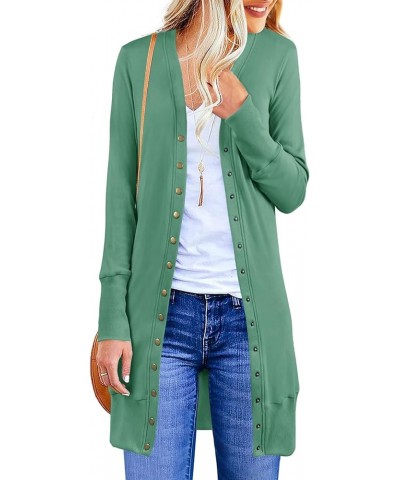 Women's 2024 Fall Long Sleeve Snap Button Down Solid Color Knit Ribbed Neckline Cardigans Dusty Green $15.96 Sweaters