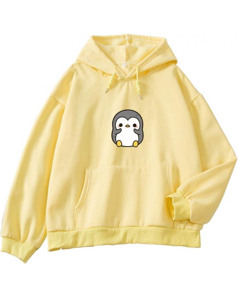 Womens Sweatshirt Cute Penguin Pattern Pocket Drawstring Casual Cotton Hoodie Yellow $17.05 Hoodies & Sweatshirts