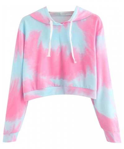 Women's Hoodie Lightweight Tie Dye Print Crop Top Hooded Sweatshirt Long Sleeves Cropped Sweatshirts Teen Girls Tops T-aa-red...