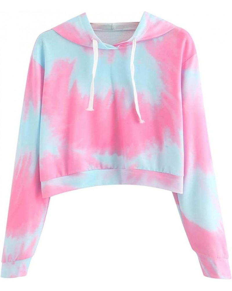 Women's Hoodie Lightweight Tie Dye Print Crop Top Hooded Sweatshirt Long Sleeves Cropped Sweatshirts Teen Girls Tops T-aa-red...