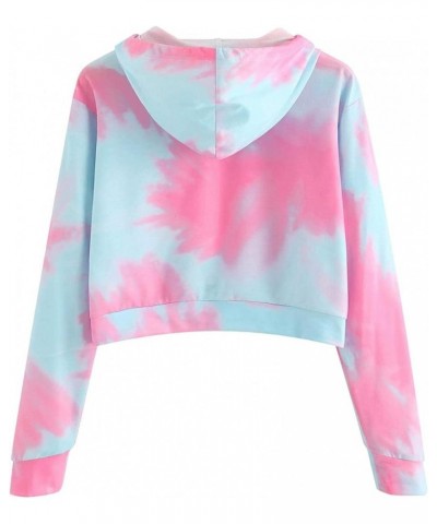 Women's Hoodie Lightweight Tie Dye Print Crop Top Hooded Sweatshirt Long Sleeves Cropped Sweatshirts Teen Girls Tops T-aa-red...