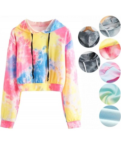 Women's Hoodie Lightweight Tie Dye Print Crop Top Hooded Sweatshirt Long Sleeves Cropped Sweatshirts Teen Girls Tops T-aa-red...