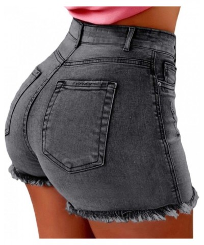 Women's High Waist Distressed Casual Cut Off Ripped Jeans Denim Shorts D-grey $11.95 Shorts