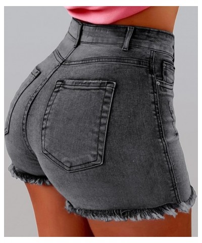 Women's High Waist Distressed Casual Cut Off Ripped Jeans Denim Shorts D-grey $11.95 Shorts