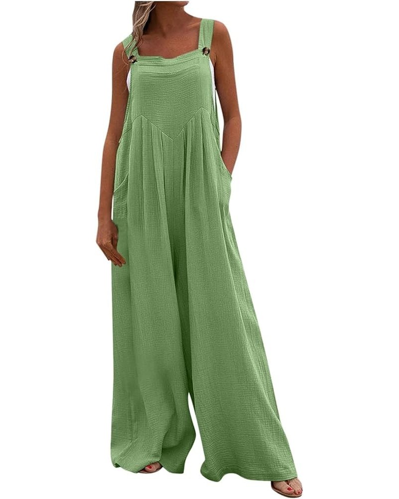 Womens Summer Jumpsuits Casual Fashion Bib Wide Leg Rompers Sleeveless Adjustable Straps Plus Size Overalls Pockets B Green $...