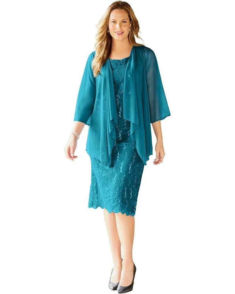 Women's Plus Size Sparkling Lace Jacket Dress Deep Teal $34.50 Dresses