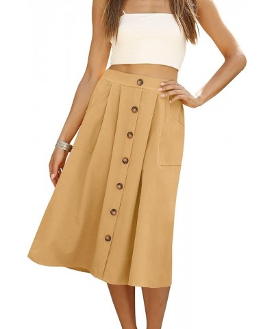 Women's Polka Dot Midi Skirts Casual High Elastic Waist A Line Pleated Midi Chiffon Skirts with Pockets 04 Khaki $19.75 Skirts