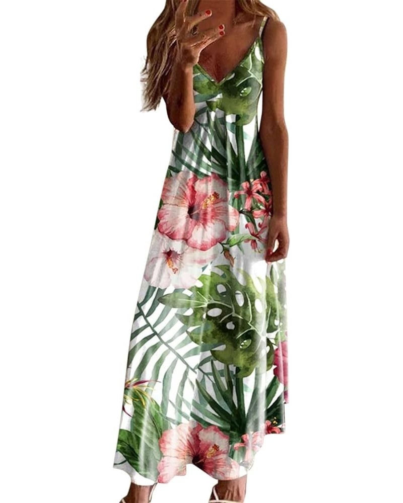 Summer Dresses for Women 2024 Casual Party Spaghetti Strap Floral Boho Beach Long Sundress Hawaiian Maxi Dress D Green $7.65 ...