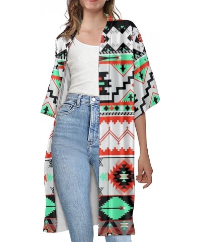 Women's Short Sleeves Cardigans Lightweigh Open Front Kimono Cardigans Loose Blouse Tops S-4XL Aztec $10.25 Sweaters