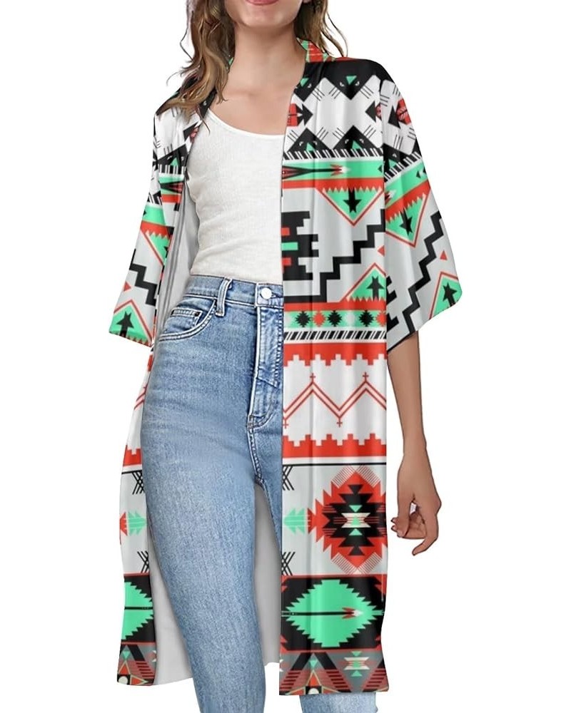 Women's Short Sleeves Cardigans Lightweigh Open Front Kimono Cardigans Loose Blouse Tops S-4XL Aztec $10.25 Sweaters