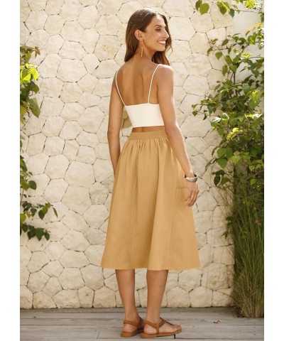 Women's Polka Dot Midi Skirts Casual High Elastic Waist A Line Pleated Midi Chiffon Skirts with Pockets 04 Khaki $19.75 Skirts