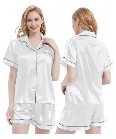 Women's Silky Satin Pajamas Sleepwear Short and Long Button-Down Pj Set White01 $9.14 Sleep & Lounge