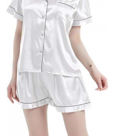 Women's Silky Satin Pajamas Sleepwear Short and Long Button-Down Pj Set White01 $9.14 Sleep & Lounge