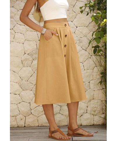 Women's Polka Dot Midi Skirts Casual High Elastic Waist A Line Pleated Midi Chiffon Skirts with Pockets 04 Khaki $19.75 Skirts