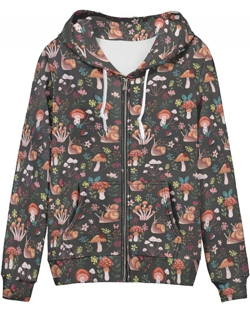 Yuuxorilu Womens Zip Up Hoodies Long Sleeve Fall Oversized Sweatshirts Y2K Jacket with Pockets Mushroom Snail Printed $19.88 ...