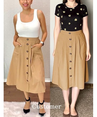 Women's Polka Dot Midi Skirts Casual High Elastic Waist A Line Pleated Midi Chiffon Skirts with Pockets 04 Khaki $19.75 Skirts