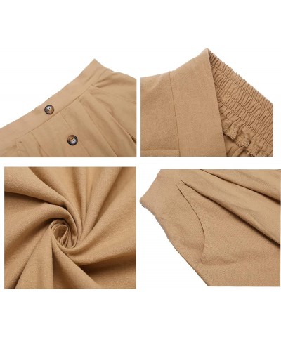 Women's Polka Dot Midi Skirts Casual High Elastic Waist A Line Pleated Midi Chiffon Skirts with Pockets 04 Khaki $19.75 Skirts