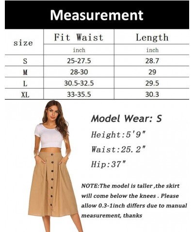 Women's Polka Dot Midi Skirts Casual High Elastic Waist A Line Pleated Midi Chiffon Skirts with Pockets 04 Khaki $19.75 Skirts