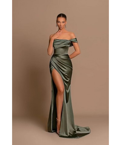 One Shoulder Bridesmaid Dresses 2024 Mermaid Satin Prom Dresses Pleated Formal Evening Gowns with Slit UU41 Turquoise $22.88 ...