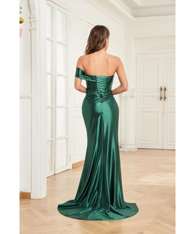 One Shoulder Bridesmaid Dresses 2024 Mermaid Satin Prom Dresses Pleated Formal Evening Gowns with Slit UU41 Turquoise $22.88 ...