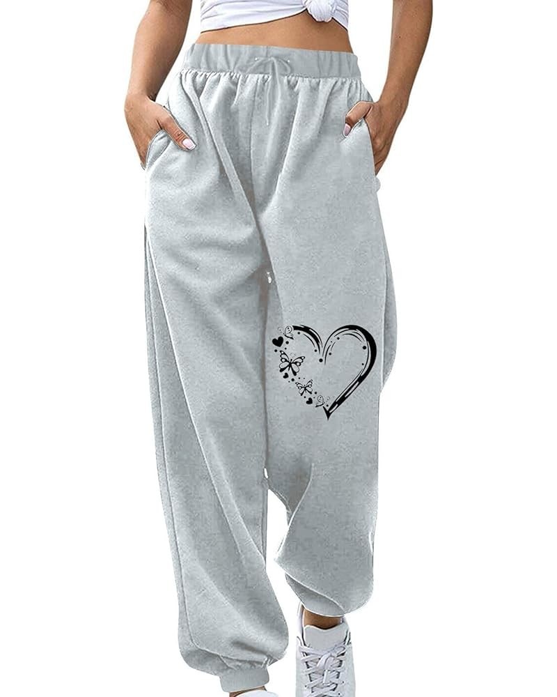 Women's Cozy Running Joggers Pants Dog Paw Heart Print Loose Workout Sweatpants Comfy Lounge Pants with Pockets Gray $9.09 Ac...