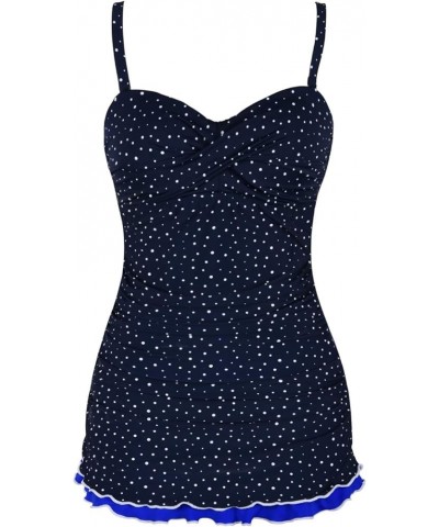 Women's One Piece Swimdress Tummy Control Bathing Suit Front Cross Monokini Ruffled Hem Swimsuits Swim Dress Irregular Dot Na...