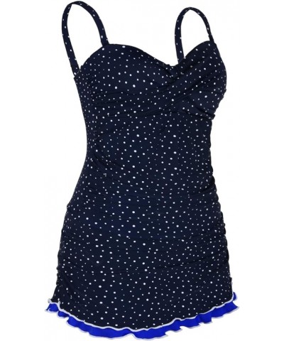 Women's One Piece Swimdress Tummy Control Bathing Suit Front Cross Monokini Ruffled Hem Swimsuits Swim Dress Irregular Dot Na...