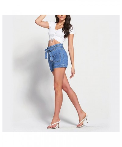 Patchwork Jean Shorts Women Frayed Raw Hem Straight Leg Loose Fit A Line Denim Shorts Oblue $8.99 Activewear