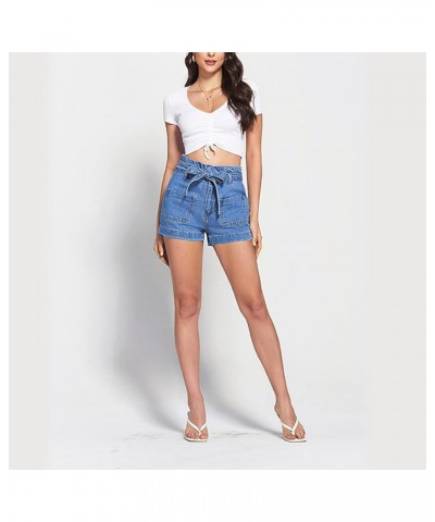 Patchwork Jean Shorts Women Frayed Raw Hem Straight Leg Loose Fit A Line Denim Shorts Oblue $8.99 Activewear