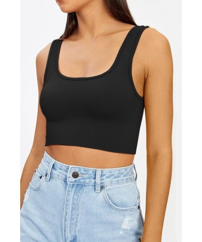 Womens 3 Pack Summer Square Neck Workout Tops Ribbed Basic Tank Crop Tops One Piece-black $11.50 Tanks