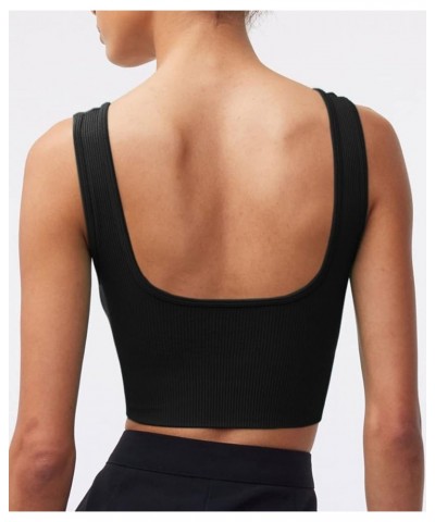 Womens 3 Pack Summer Square Neck Workout Tops Ribbed Basic Tank Crop Tops One Piece-black $11.50 Tanks