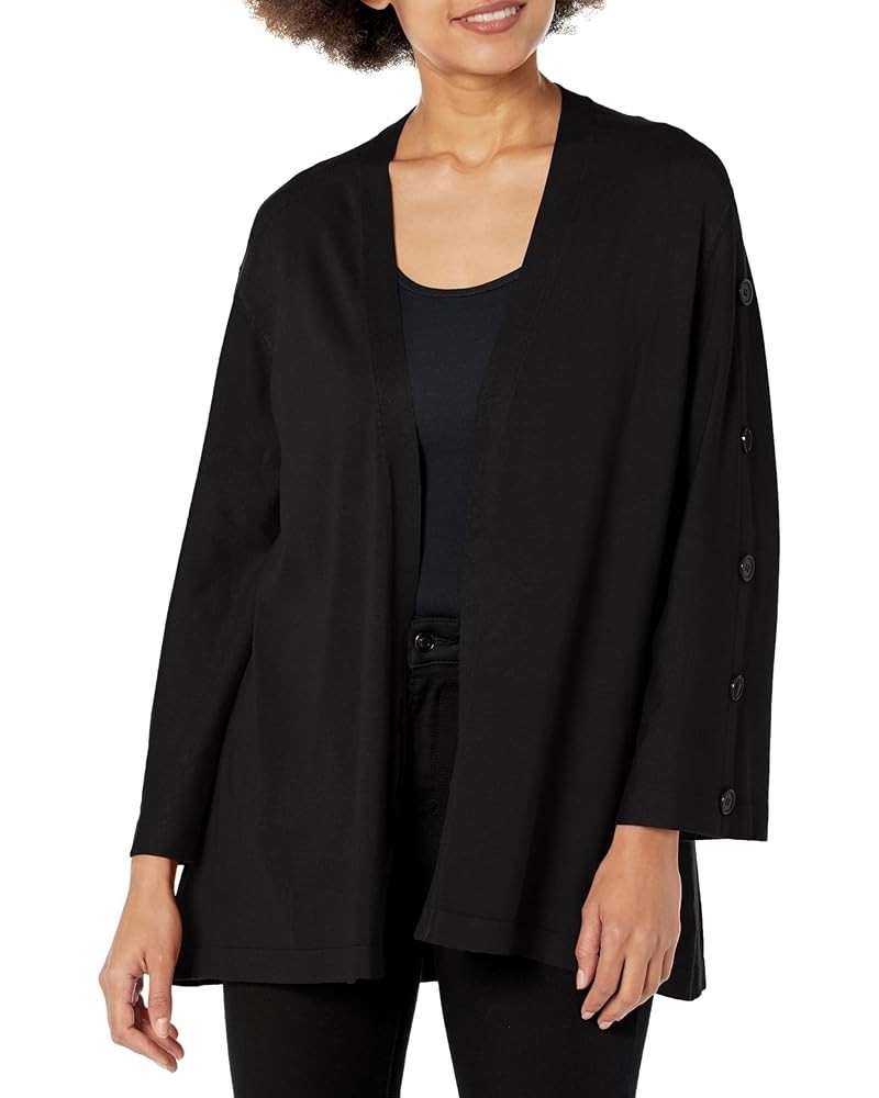 Women's Multi-Button Three Quarters Sleeve Drop Shoulder Open Front Cardigan Sweater Black $27.02 Sweaters