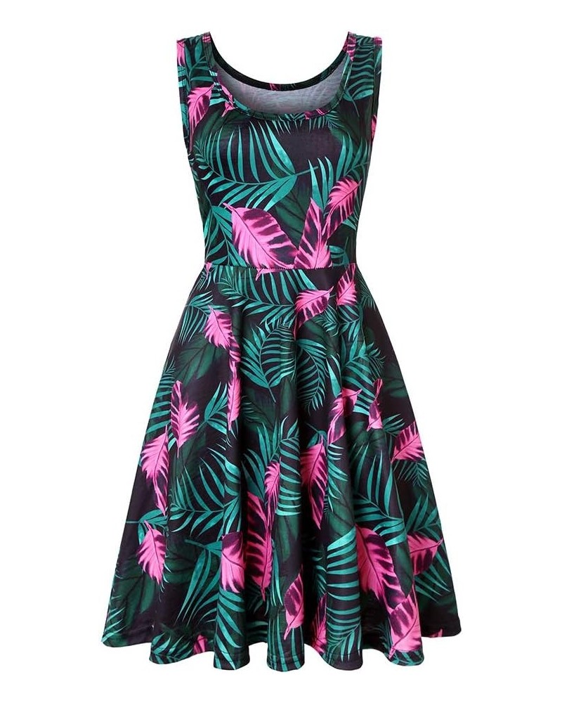 Sleeveless Midi Dress Tank A-Line Dress Casual Floral Printed Beach Flowy Sundress Black Green $11.00 Dresses