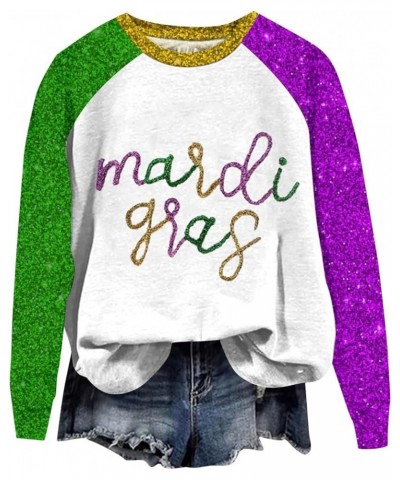 Mardi Gras Shirt Women Tuesday Tee Glitter Mask Graphic Carnival Long Sleeve Shirts New Orleans Party Round Neck Tee Tops 29g...