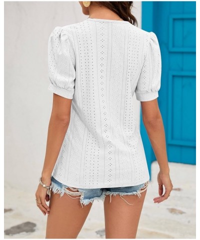 Women's Summer Dressy Tops Casual Country V Neck Tee Shirts Puff Sleeve Guipure Lace Fashion Loose Blouse White $8.24 Blouses