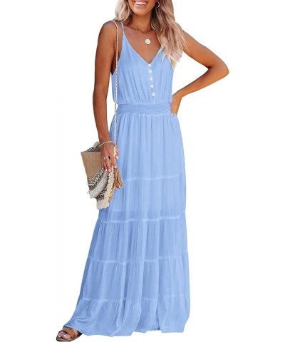 Women's Casual Summer Dress Spaghetti Strap Sleeveless High Waist Beach Long Maxi Sun Dresses Light Blue $22.44 Dresses