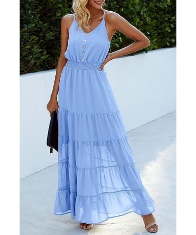 Women's Casual Summer Dress Spaghetti Strap Sleeveless High Waist Beach Long Maxi Sun Dresses Light Blue $22.44 Dresses