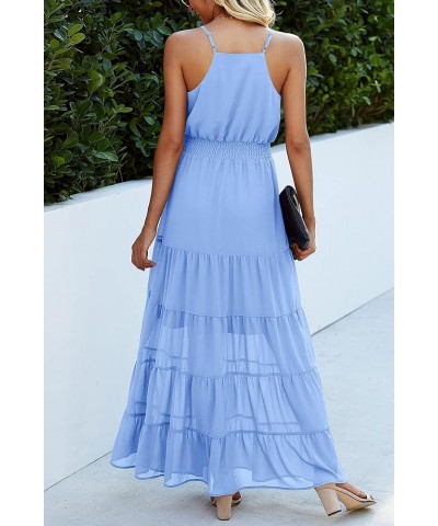 Women's Casual Summer Dress Spaghetti Strap Sleeveless High Waist Beach Long Maxi Sun Dresses Light Blue $22.44 Dresses