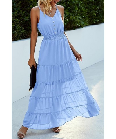 Women's Casual Summer Dress Spaghetti Strap Sleeveless High Waist Beach Long Maxi Sun Dresses Light Blue $22.44 Dresses